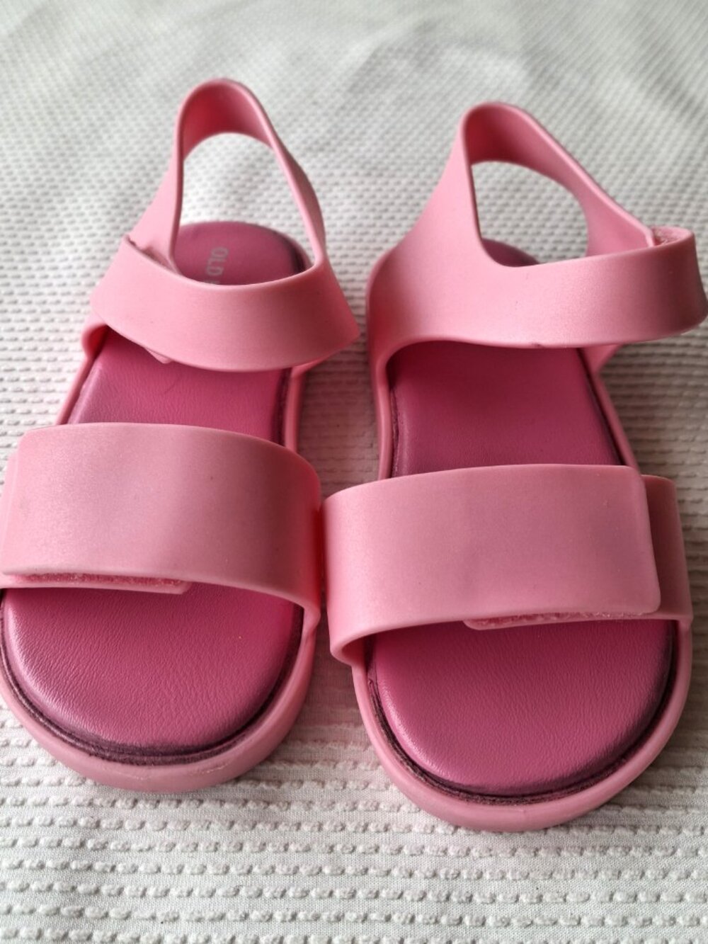 Old Navy pink rubber sandals for girls; two-strap style, flexible sole, soft. 9